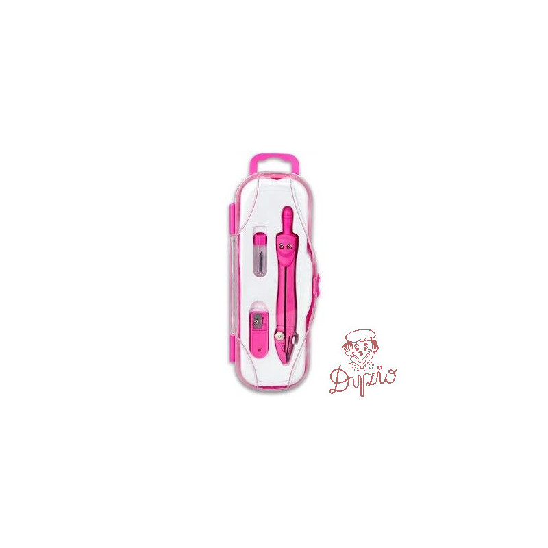 Cyrkiel szkolny z grafitem 2mm ( grafity +temperówka) PC-101 różowy w etui TT7631 PENMATE