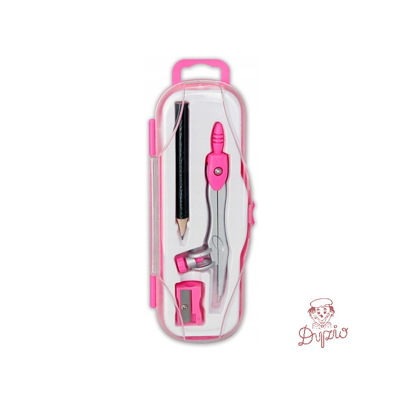 Cyrkiel szkolny z ołówkiem + temperówka w etui PC-102 różowy TT7635 PENMATE