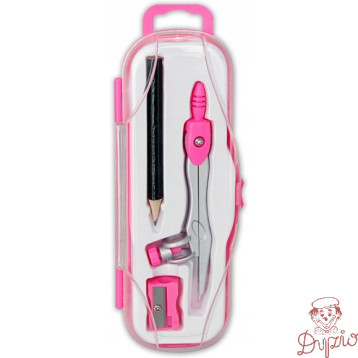 Cyrkiel szkolny z ołówkiem + temperówka w etui PC-102 różowy TT7635 PENMATE