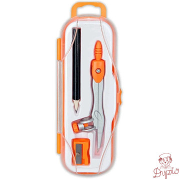 Cyrkiel szkolny z ołówkiem + temperówka w etui PC-102 pomarańczowy TT7636 PENMATE