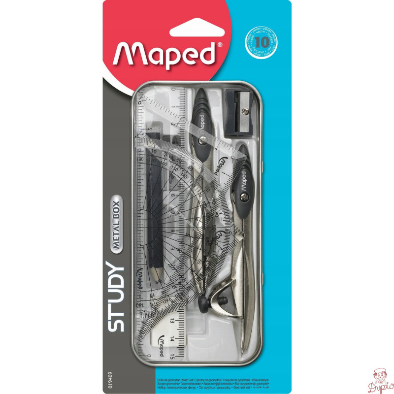 Cyrkiel MAPED STUDY w zestawie 10 elementów - metalowe etui 019409