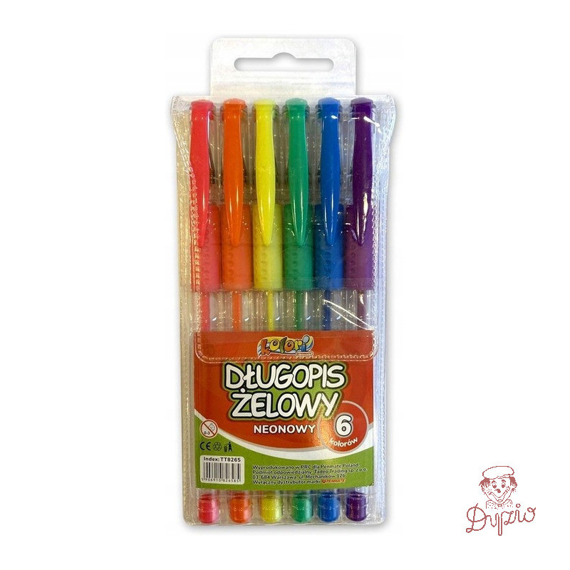 Długopis żelowy neonowy 6 kolorów Kolori TT8265 PENMATE