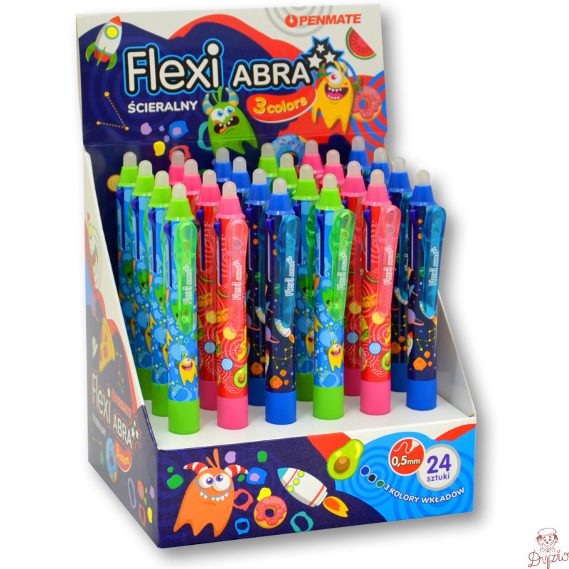 Długopis ścieralny 3 kolorowy FLEXI ABRA 3 COLORS TT8498 niebieski,zielony,czarny PENMATE