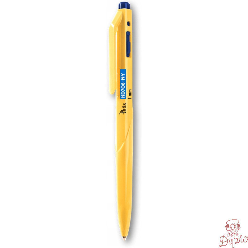 Długopis automatyczny 1mm niebieski, żółta obudowa KD708-NY TETIS