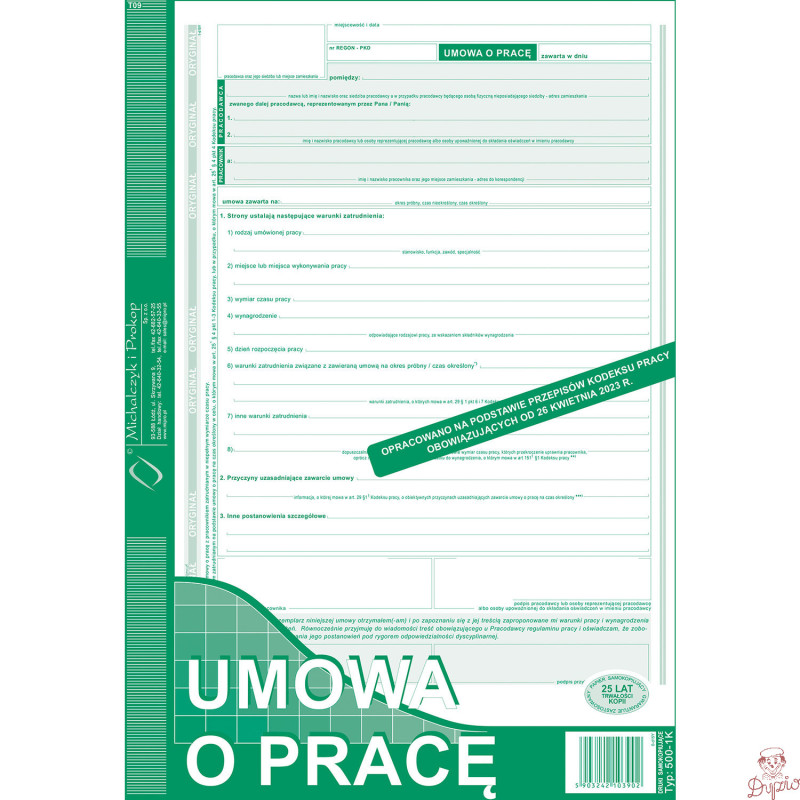 500-1K Umowa o Pracę A4 40kartek ( nowa ) Michalczyk i Prokop