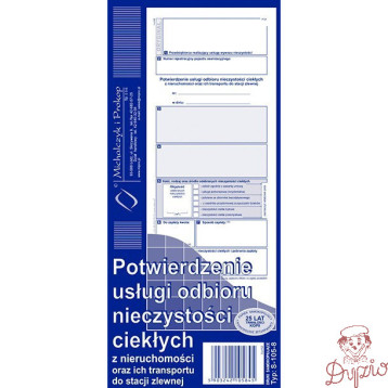 S-105-8 Potwierdzenie usługi odbioru nieczystości ciekłych oraz ich transportu do stacji zlewnej MICHALCZYK I PROKOP