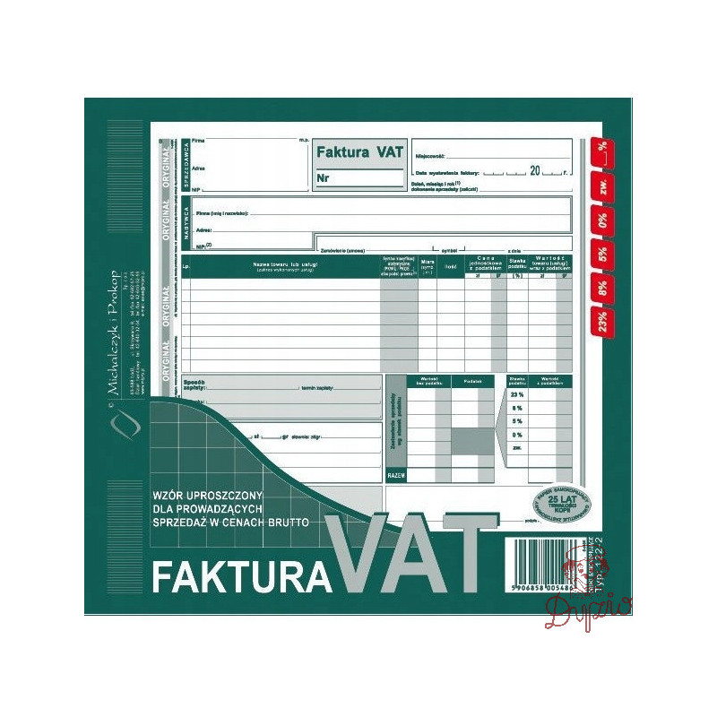 122-2E Faktura VAT brut.2/3 A4 (uproszcz.)MICHALCZYK i PROKOP