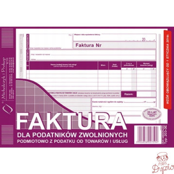 203-3E Faktura dla podatników zwolnionych z VAT A5 (o+1k) MICHALCZYK