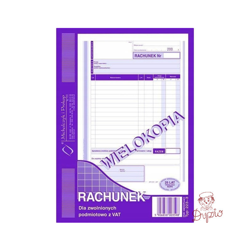 223-3 Rachunek A5 dla zw.z VAT (pion) wielokopia MICHALCZYK i PROKOP