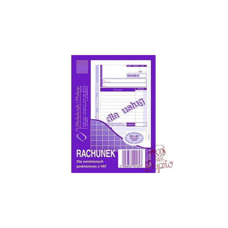 233-5 Rachunek A6 dla zwolnionych podmiotowo z VAT(usługa) Michalczyk i Prokop