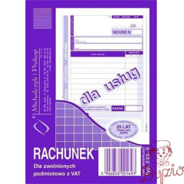 233-5 Rachunek A6 dla zwolnionych podmiotowo z VAT(usługa) Michalczyk i Prokop