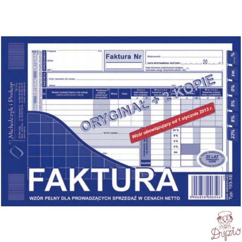 103-XE Faktura VAT A5 80kartek oryginał + 2kopie MICHALCZYK i PROKOP