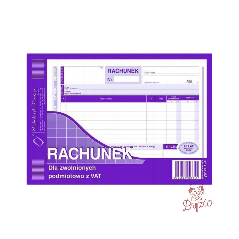 231-3 Rachunek A5 dla zw.z VAT (poziom)MICHALCZYK i PROKOP