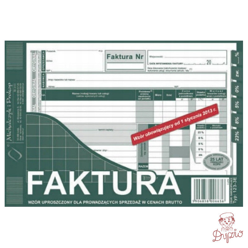 123-3E Faktura VAT A5 brutto uproszczona (poziom) MICHALCZYK i PROKOP