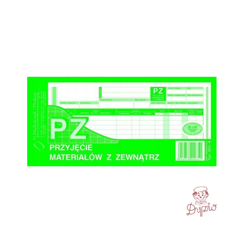 352-8 PZ przyjęcie materiałów z zewnątrz 1/3A4 80 kartek MICHALCZYK