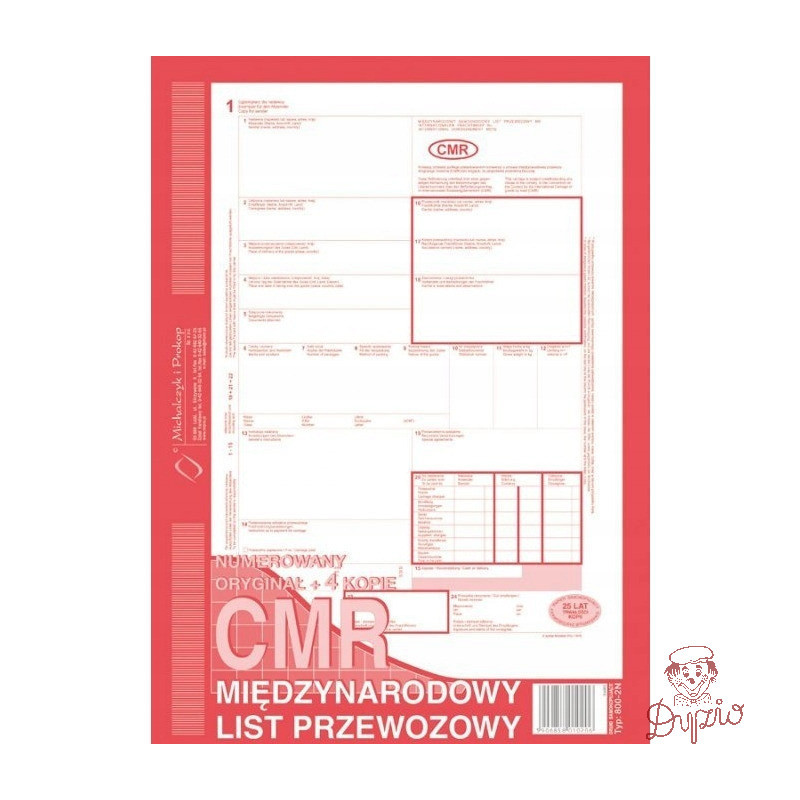 800-2N CMR A4 80kartek 1+4 numerowany międzynarodowy list przewozowy M&P