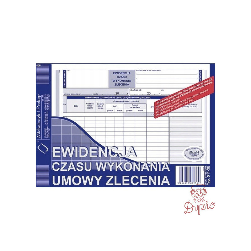 511-3E Ewidencja czasu wykonania zlecenia A5 offset MICHALCZYK&PROKOP