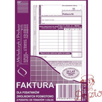 205-5E Faktura dla podatników zwolnionych z VAT A6 (o+1k) MICHALCZYK