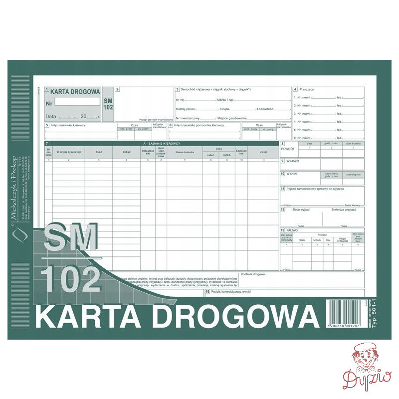 801-1 Karta drogowa SM/102 (samochód ciężarowy) A4 offset MICHALCZYK
