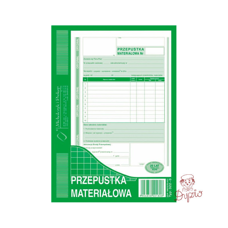 322-3 Przepustka materiałowa A5 o+1k MICHALCZYK i PROKOP