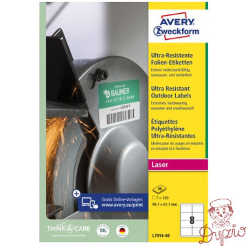 Etykiety foliowe Ultra Resistant 99,1x67,7mm (40arkuszy||320etykiet) L7914-40 AVERY ZWECKFORM