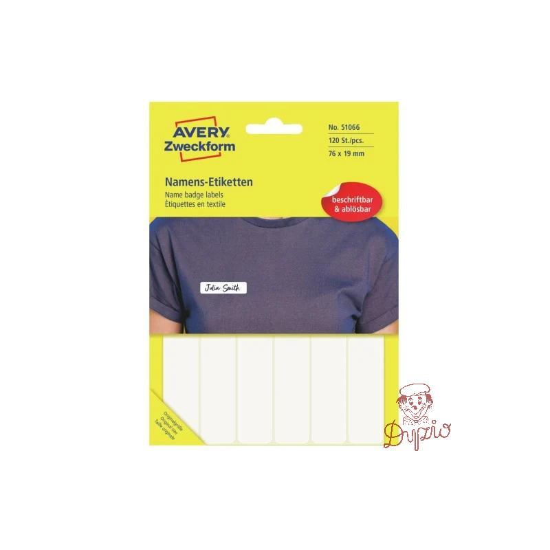 Etykieta identyfikatory imienne 76x19mm(10 arkuszy || 120etykiet) białe foliowe 51066 AVERY ZWECKFORM