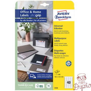 Etykiety białe ULTRAGRIP 48,5x25,4mm (10 arkuszy || 400 etykiet) 6126 AVERY ZWECKFORM