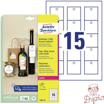 Zawieszki kartonowe (10 arkuszy) 50x50mm Quick&Clean T2003-10 AVERY ZWECKFORM