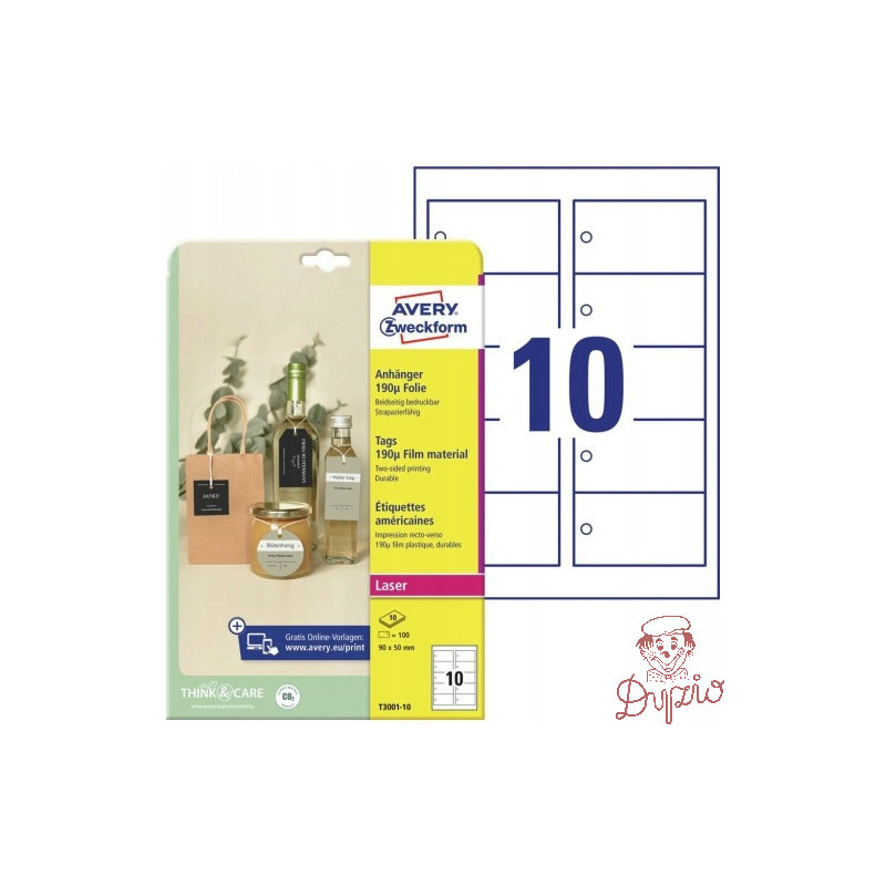 Zawieszki foliowe (10 arkuszy) 90x50mm Quick&Clean T3001-10 AVERY ZWECKFORM