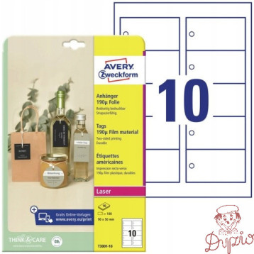 Zawieszki foliowe (10 arkuszy) 90x50mm Quick&Clean T3001-10 AVERY ZWECKFORM