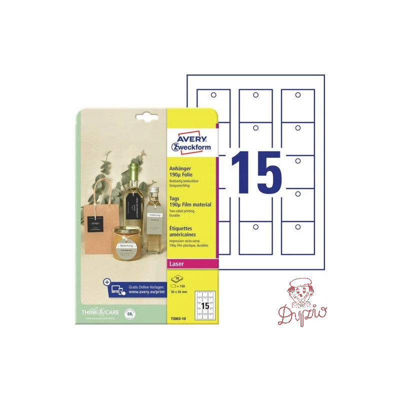 Zawieszki foliowe (10 arkuszy) 50x50mm Quick&Clean T3003-10 AVERY ZWECKFORM