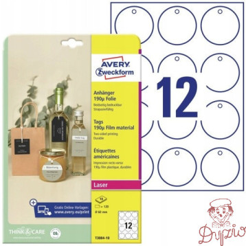 Zawieszki foliowe (10 arkuszy) śr.60mm okrągłe Quick&Clean T3004-10 AVERY ZWECKFORM