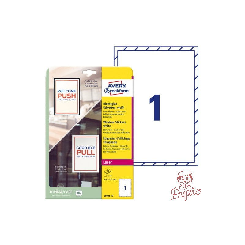Naklejka na okno A4 210x297mm (10 arkuszy) dwustronna L9001-10 AVERY ZWECKFORM