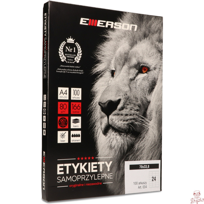 Etykiety A4 białe (100 ark) 70x33,8mm nr.034 EMERSON eta4070x338