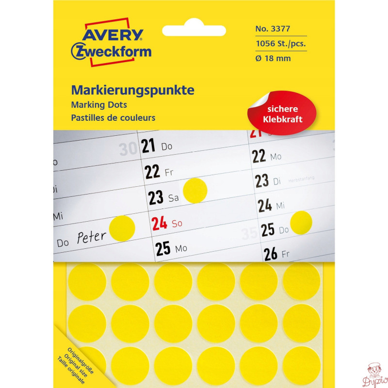 Etykiety ZF Q18mm 3377 żółte kółka BIU AVERY ZWECKFORM