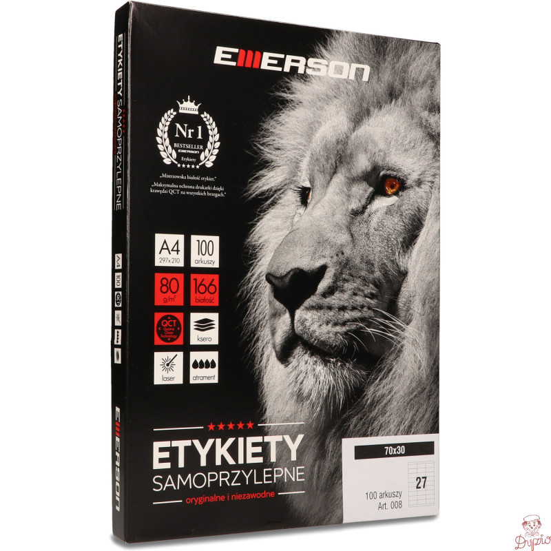 Etykiety A4 białe (100ark) 70 30mm nr.008 EMERSON eta4070x030w