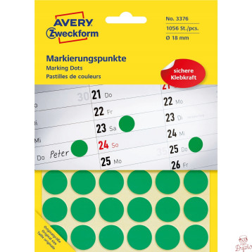 Etykieta kółka Q18mm zielone1056szt. 3376 AVERY ZWECKFORM