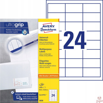 Etykiety A4 białe(100arkuszy)64.6x33,8mm 3658 AVERY ZWECKFORM