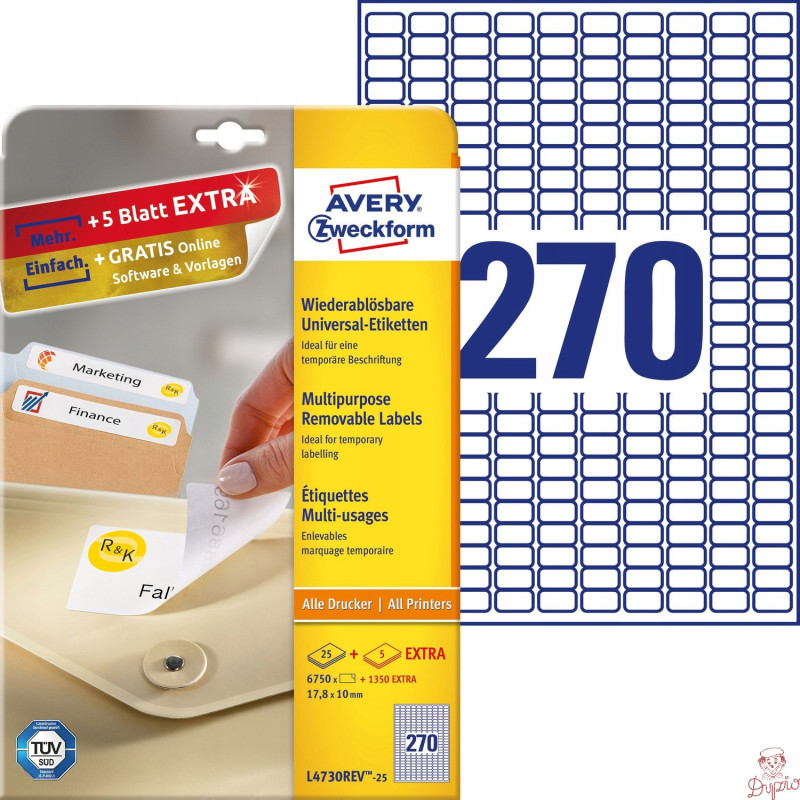 Etykiety A4 białe (25 arkuszy) 17.8x10mm L4730REV-25 AVERY ZWECKFORM