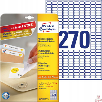 Etykiety A4 białe (25 arkuszy) 17.8x10mm L4730REV-25 AVERY ZWECKFORM