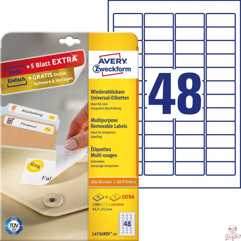 Etykiety A4 białe (25arkuszy)45.7x21.2mm L4736REV-25 AVERY ZWECKFORM