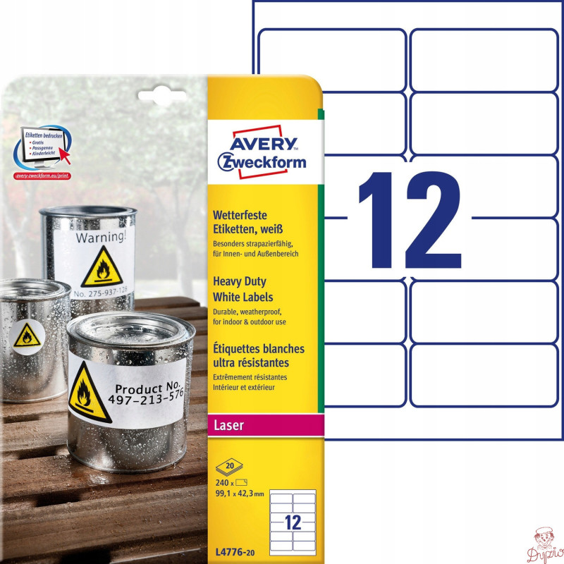 Etykiety Heavy Duty 99.1x42.3mm białe poliestrowe L4776-20szt ZF AVERY ZWECKFORM