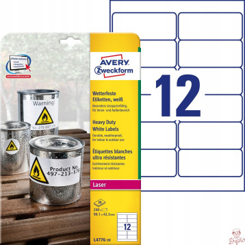 Etykiety Heavy Duty 99.1x42.3mm białe poliestrowe L4776-20szt ZF AVERY ZWECKFORM