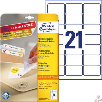 Etykieta biała 63,5x38,1mm (25arkuszy || 630 etykiet) usuwalna L6023REV-25 AVERY ZWECKFORM