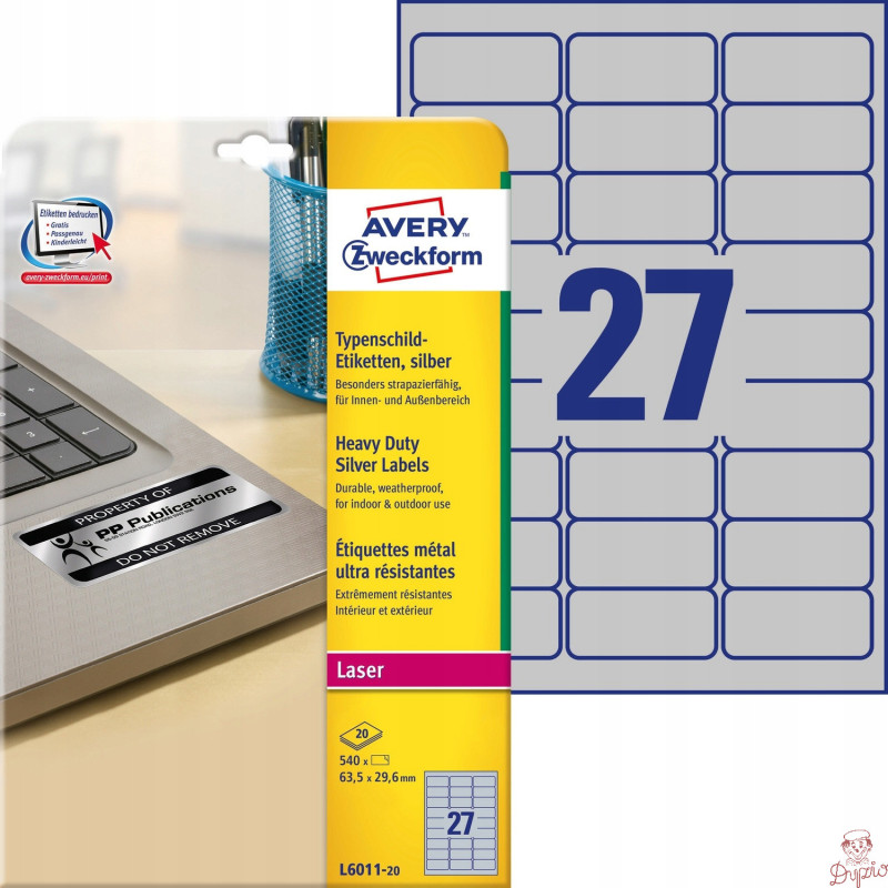 Etykiety Heavy Duty 63.5x29.6mm srebrne poliestrowe L6011-20szt AVERY ZWECKFORM