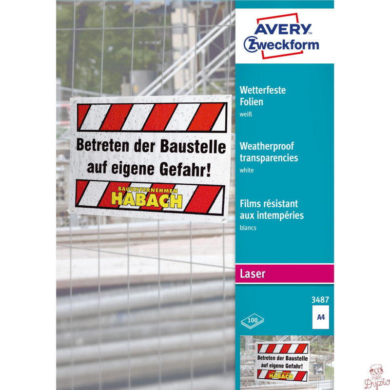 Folia A4 0.13mm biała LASER (100 ark.) 3487 AVERY ZWECKFORM