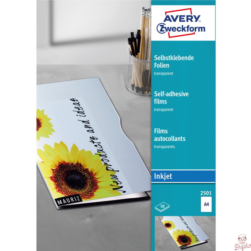 Folie samoprzylepne A4 0.17mm przezroczyste INK 50 ark. ZF2501 AVERY ZWECKFORM