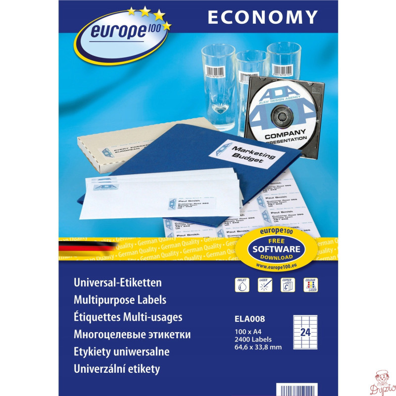 Etykiety ECONOMY A4 białe 64,6x33,8mm ELA008 AVERY ZWECKFORM