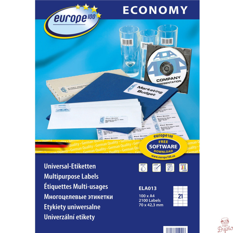 Etykiety ECONOMY A4 białe 70x42.3mm ELA013 AVERY ZWECKFORM