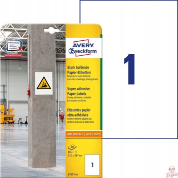 Etykiety papierowe 210x297mm (20arkuszy) L7877-20 AVERY ZWECKFORM